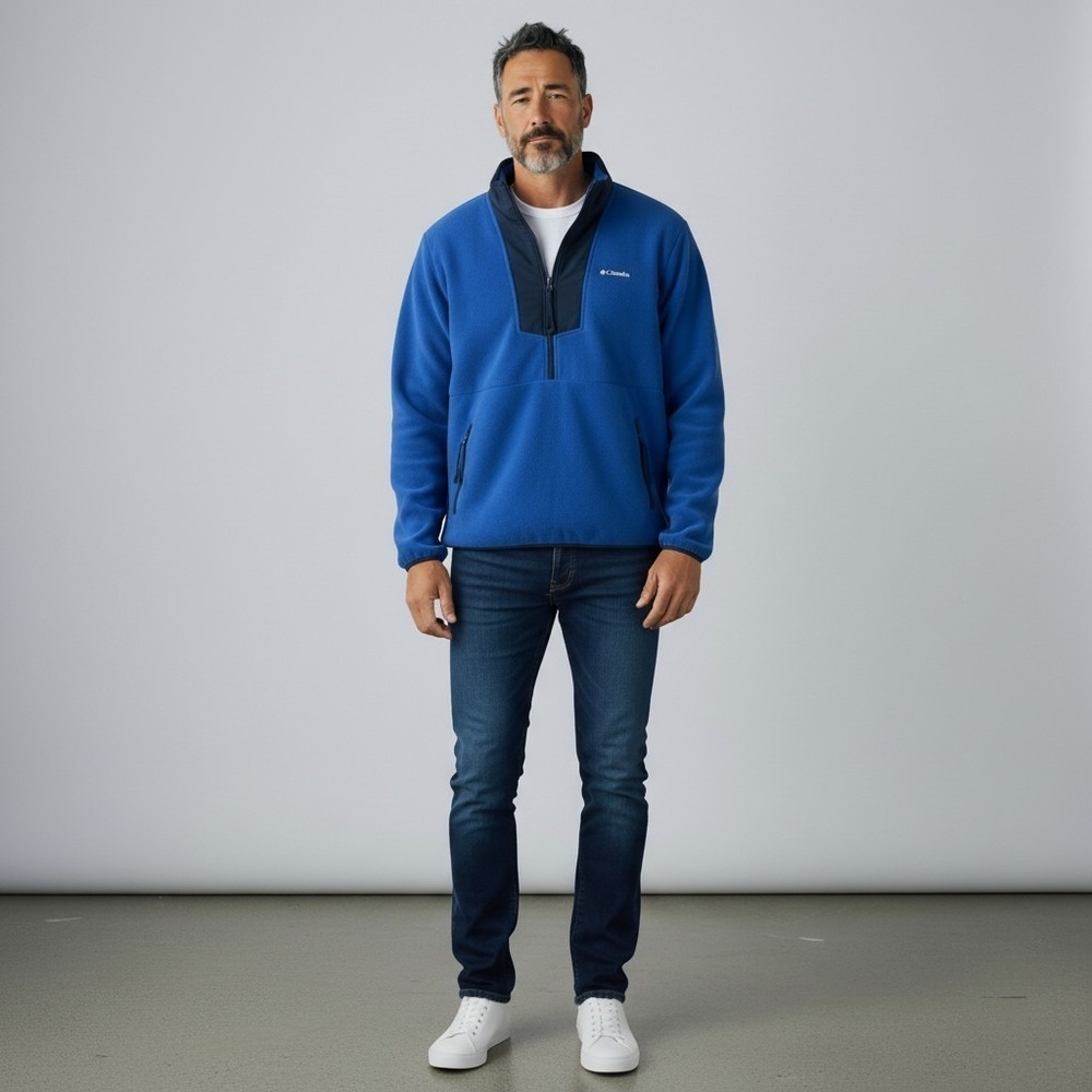 Columbia Mens Sequoia Grove Half Zip Fleece Pullover Jacket XL Mount Blue Navy